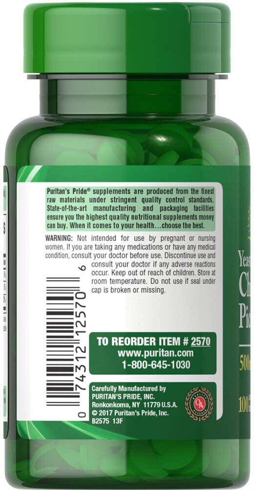 Puritans Pride Chromium Picolinate packaging - 100 count