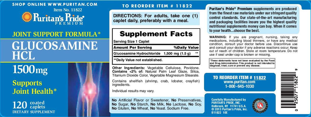 Puritan's Pride Glucosamine 1500 mg Caplets bottle - image 2