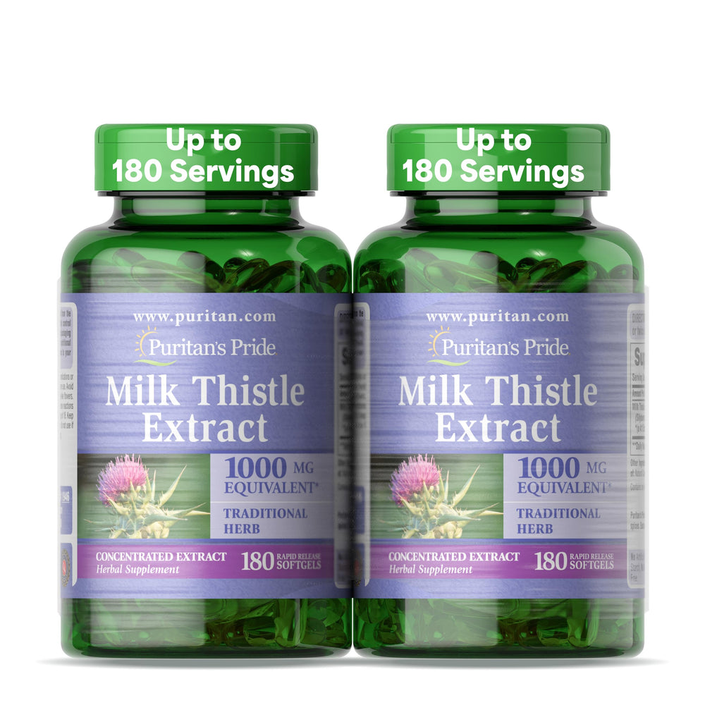 Front view of Puritan's Pride Milk Thistle 4:1 extract bottle