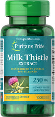 Puritans Pride Milk Thistle Standardized 250 mg Silymarin Capsules, 100 Count