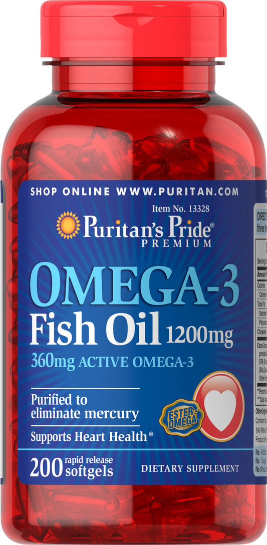 Puritan's Pride Omega-3 Fish Oil 1200mg bottle label