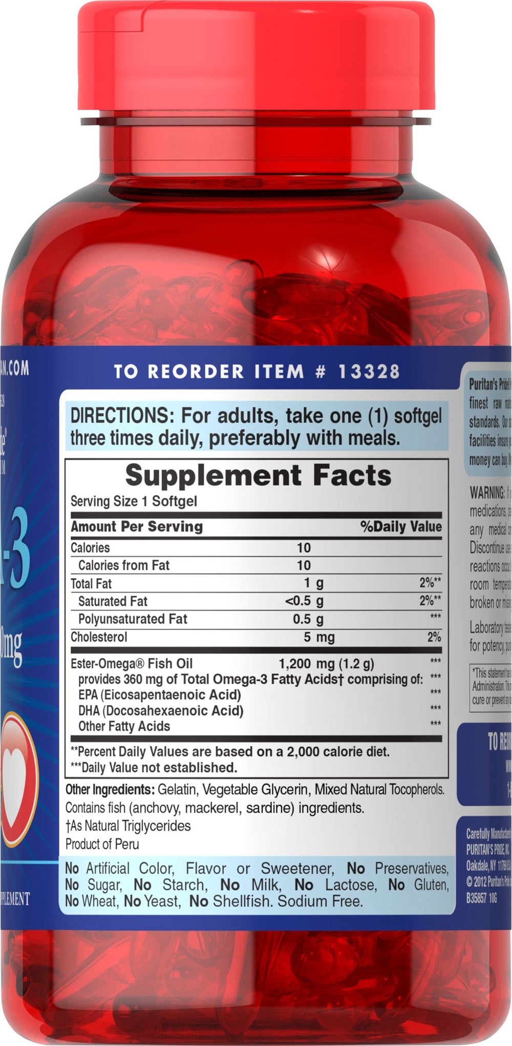 Close-up of Puritan's Pride omega-3 softgels