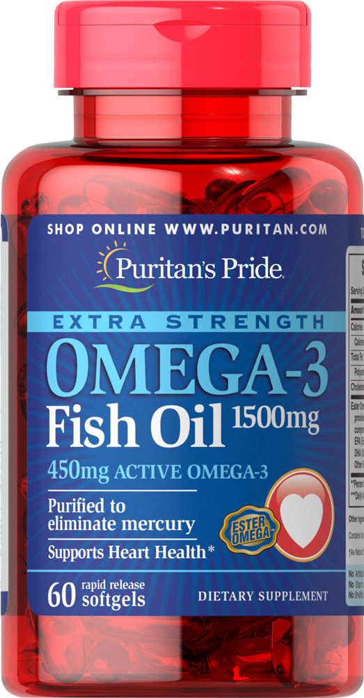 Puritans Pride Extra Strength Omega-3 Fish Oil 1500 mg Softgels, 60 count