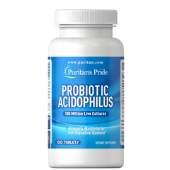 Puritan's Pride Probiotic Acidophilus Tablets bottle on white background