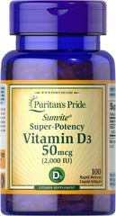Puritan's Pride Sunvite Vitamin D3 2000IU bottle label