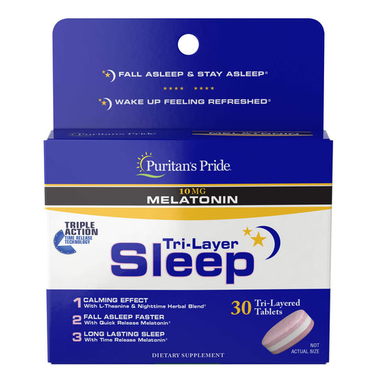 Bottle of Puritan's Pride Tri-Layered Sleep Tablets, 30 count