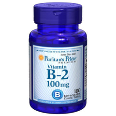 Puritans Pride Vitamin B-2 100 mg tablets bottle front view