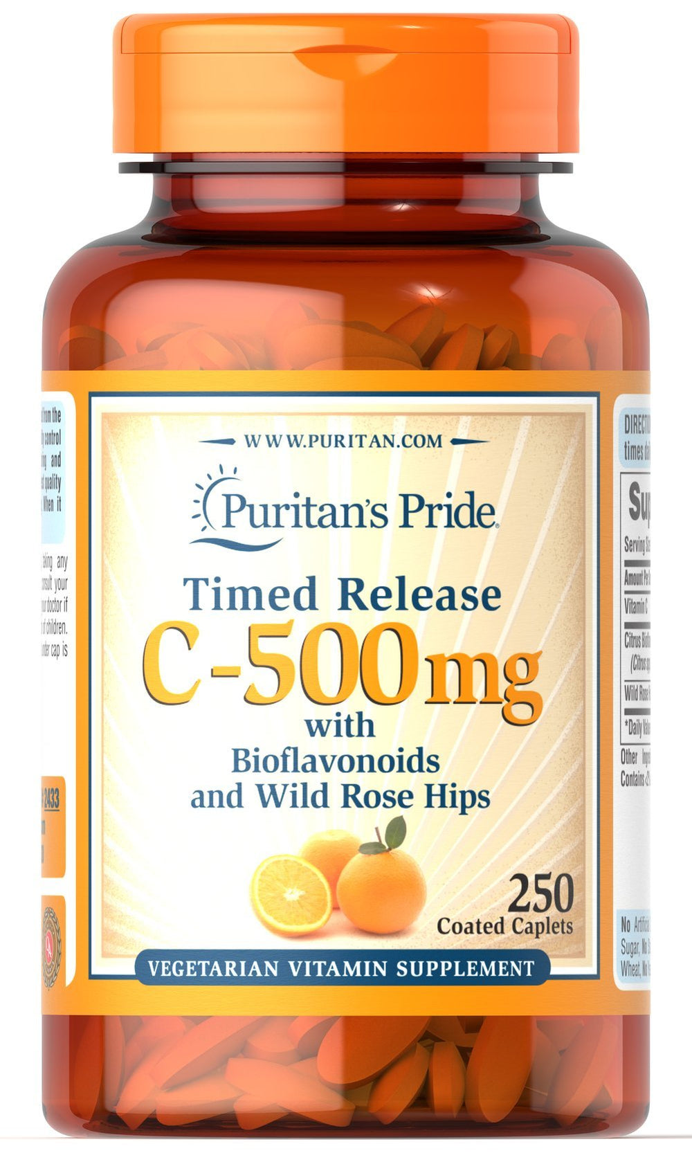 Bottle of Puritan's Pride Vitamin C 500 mg with Rose Hips Caplets, 250 count