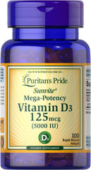 Puritan's Pride Vitamin D3 5000 IU bottle front view