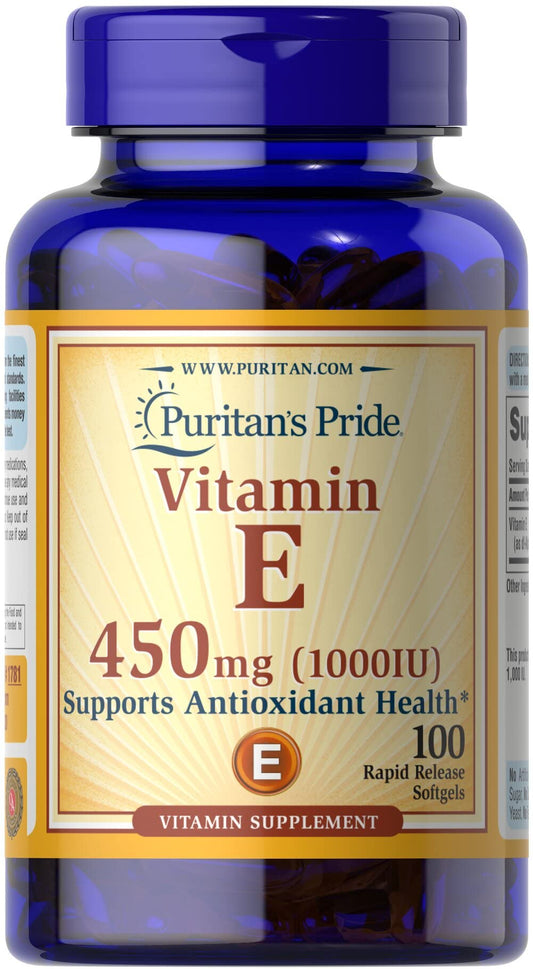 Puritan's Pride Vitamin E-1000 IU softgels label