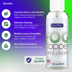 Close-up of Purity Fog Stopper spray nozzle and label