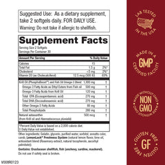 Nutritional label close-up on Purity Krill Omega 50