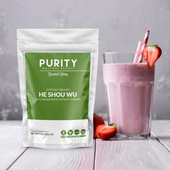 Purity Natural Beauty Fo Ti powder packaging highlighting organic extract