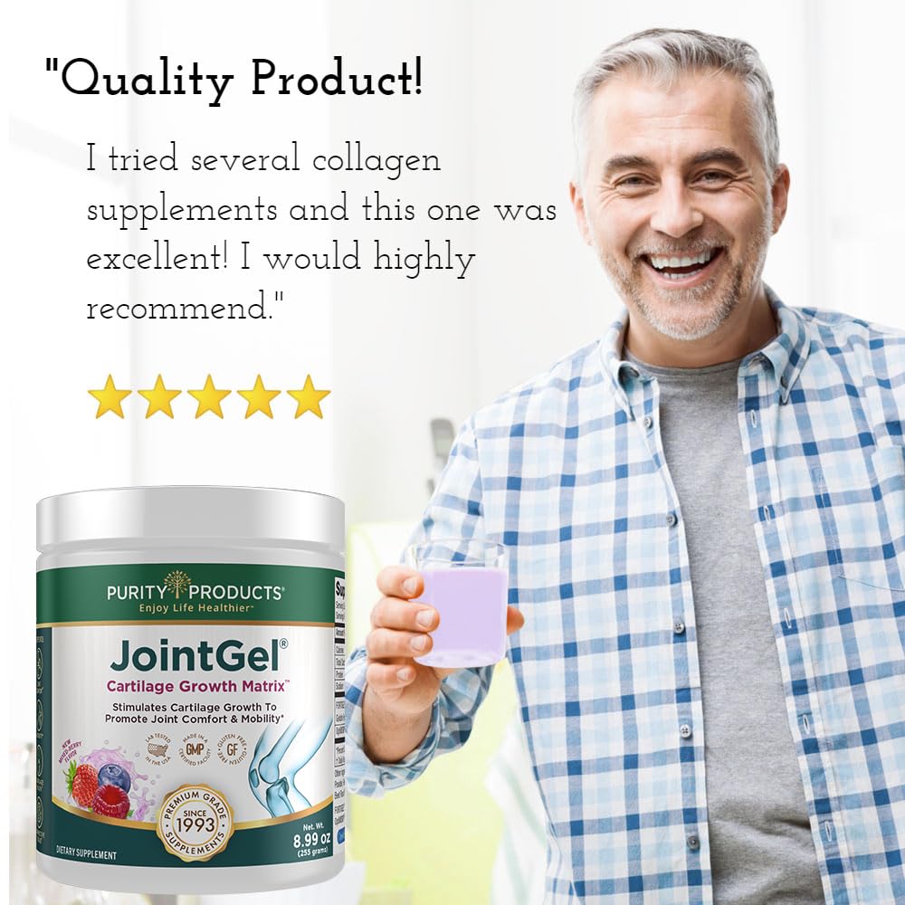 Purity Products JointGel nutrition facts page emphasizes CGM-5000 and OptiMSM ingredients