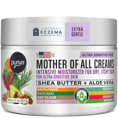 Puriya eczema cream jar closeup showing soothing formula for sensitive skin relief