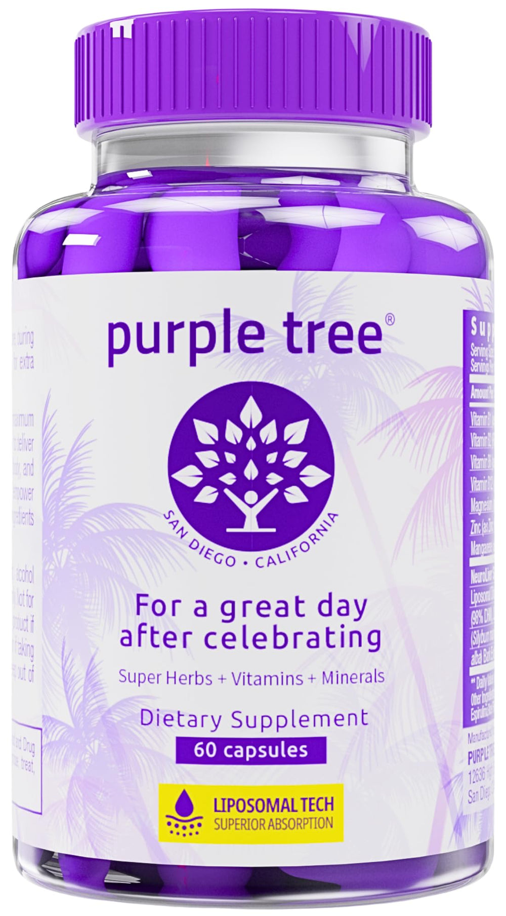 Purple Tree post celebration wellness bottle and capsules