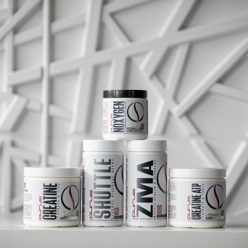 Stacked Purus Labs products: ConDense and NOXygen with Creatine ATP
