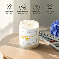 Aromatherapy candle on a meditation mat with soft ambient lighting
