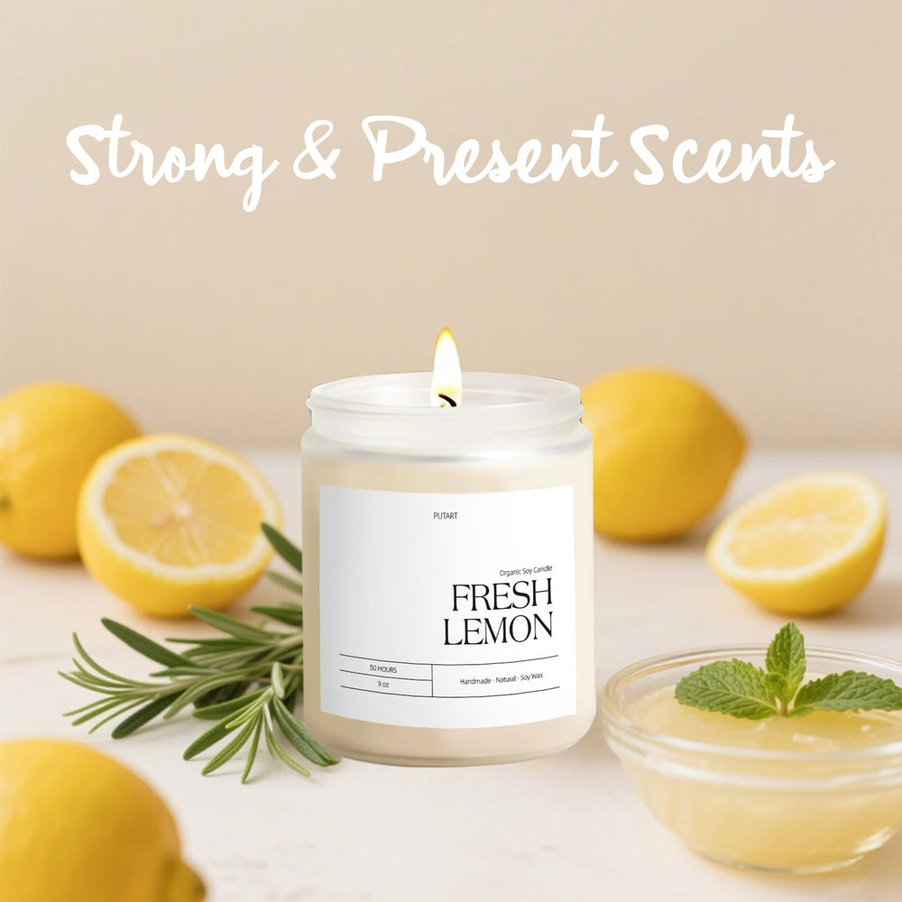 Close-up of the 9oz lemon soy candle showing jar and lid