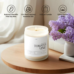 Candle burn details showing 50-hour burn time and lead-free wick