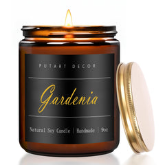 Putart Gardenia Scented Candle in amber jar with gold lid