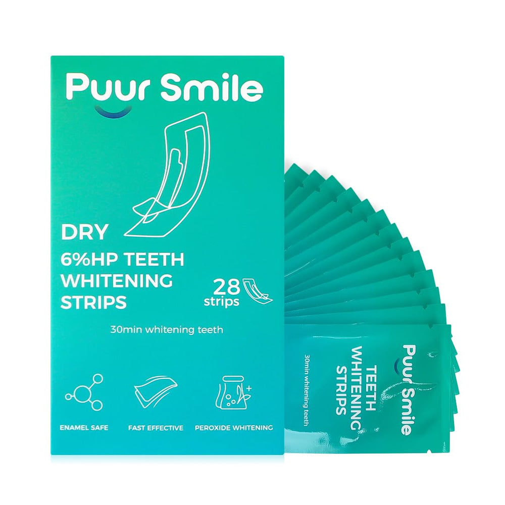 Puur Smile Teeth Whitening Strips Mint kit front view with box and strips