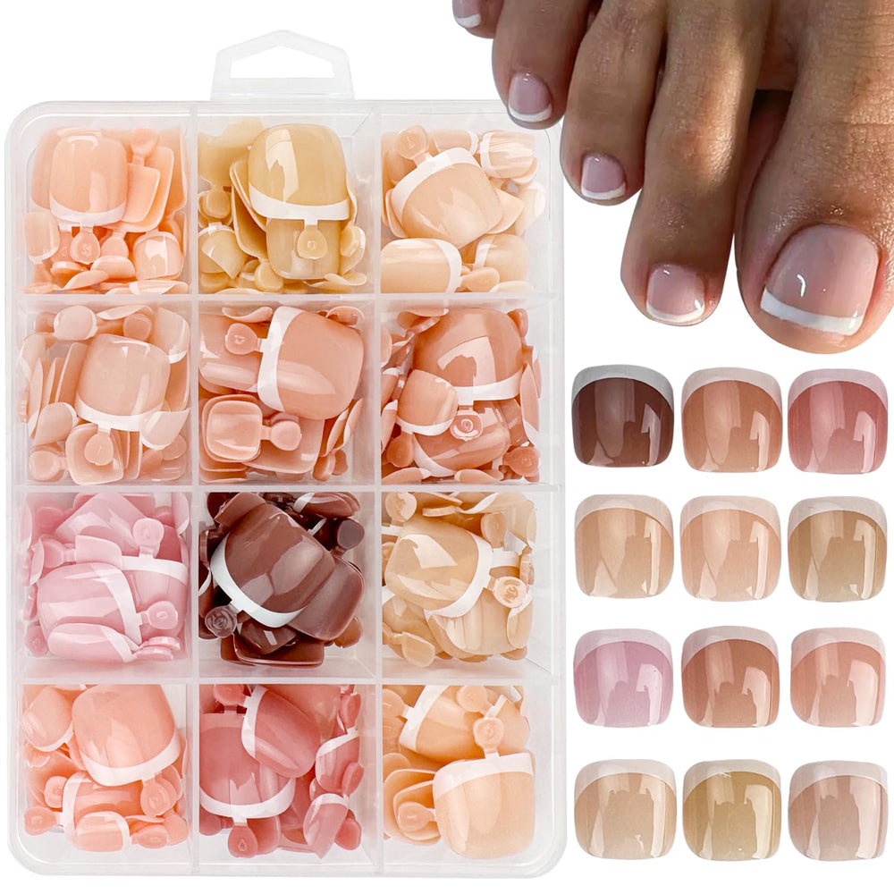 Puyokinm 288pcs french-tip toenails for quick at-home styling.