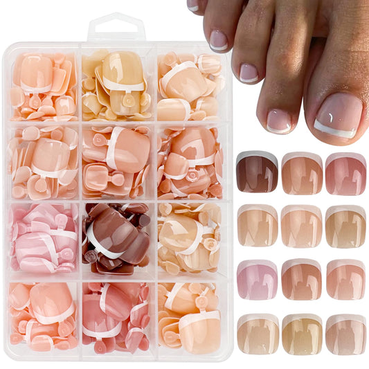 Puyokinm 288pcs french-tip toenails for quick at-home styling.