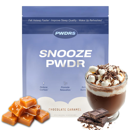 PWDRS Snooze Sleepy Time Hot Chocolate bottle on neutral background
