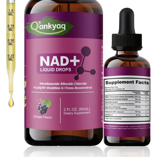 Q'ankyaq NAD+ Plus Liquid bottle for women with grape flavor