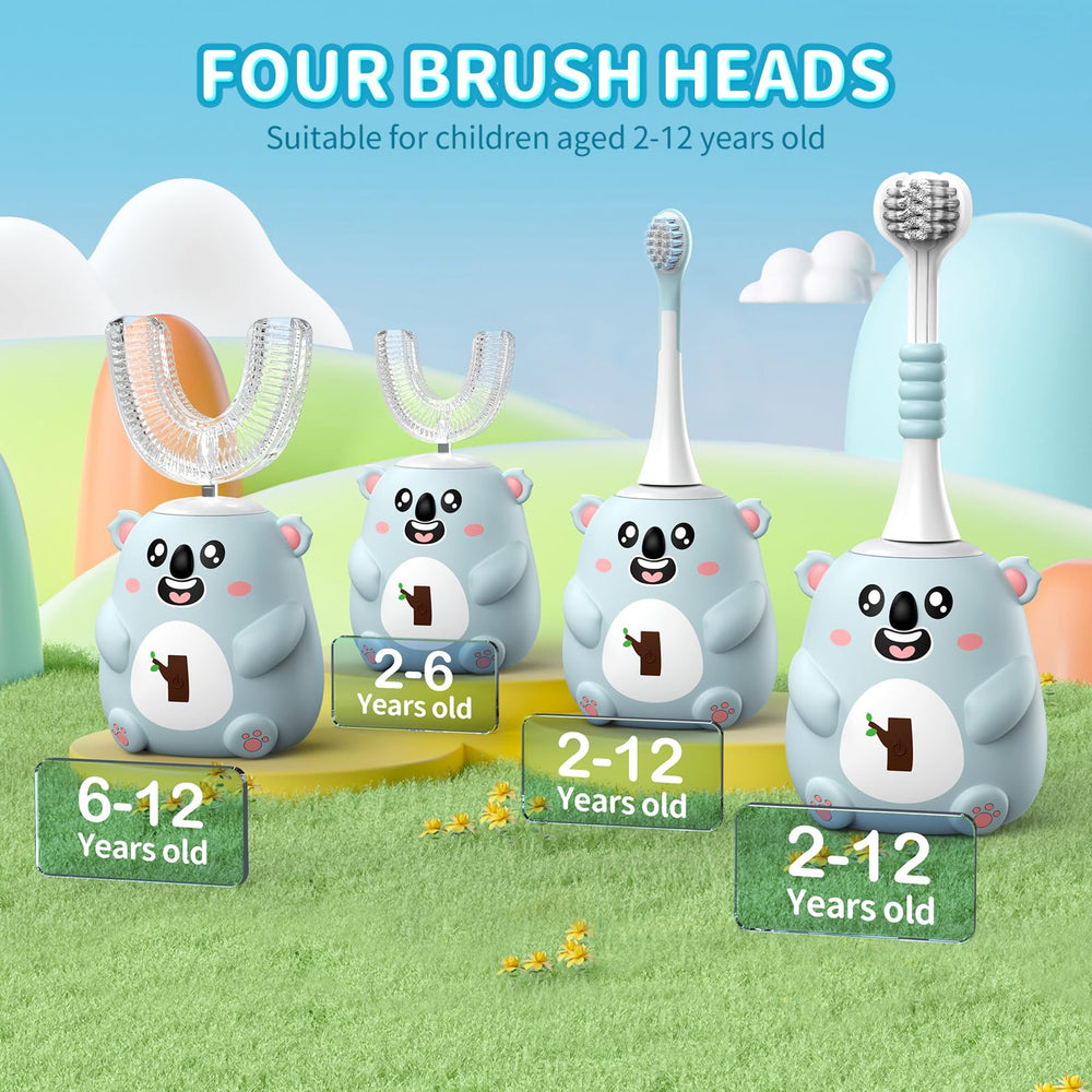 Top-down shot showing 6 cleaning modes: blue light, whitening, standard, cleaning, deep cleaning, gum protection