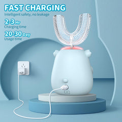 Contents include toothbrush body, 2 U-shaped heads, 1 regular head, 1 three-sided head, USB cable, manual