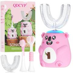 QDCYP Kids U-Shaped Electric Toothbrush pink Koala design, front view