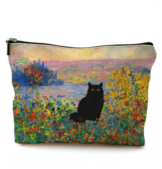 QGFM boho abstract flower cat makeup bag for organized cosmetics on the go.