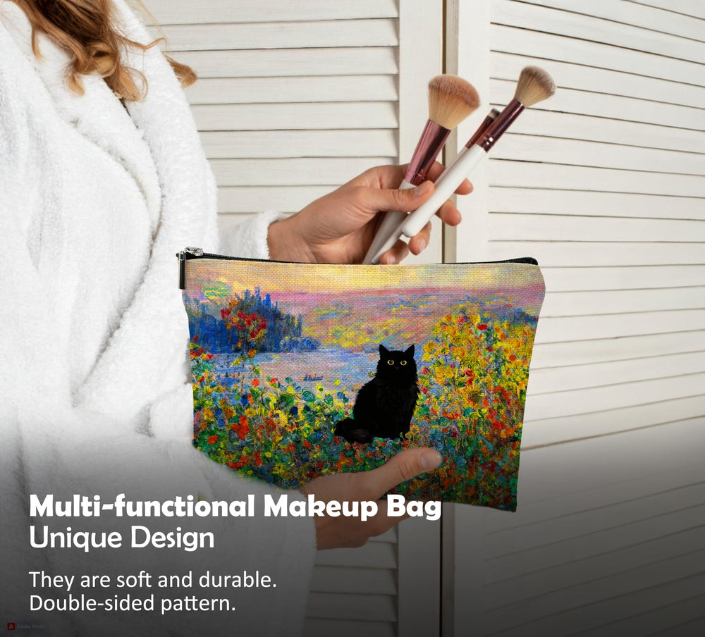 QGFM wildflower field kitten zipper pouch suitable for small accessories.