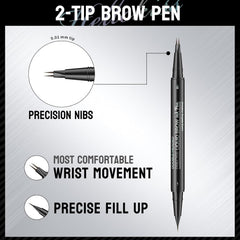 QIC 2-in-1 dual-ended brow pen with brush-tip for quick shaping.