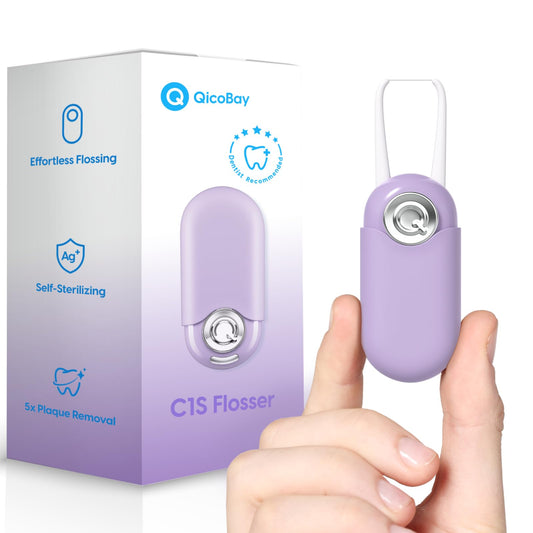 Front view of QicoBay C1S Flosser in Dawn Purple