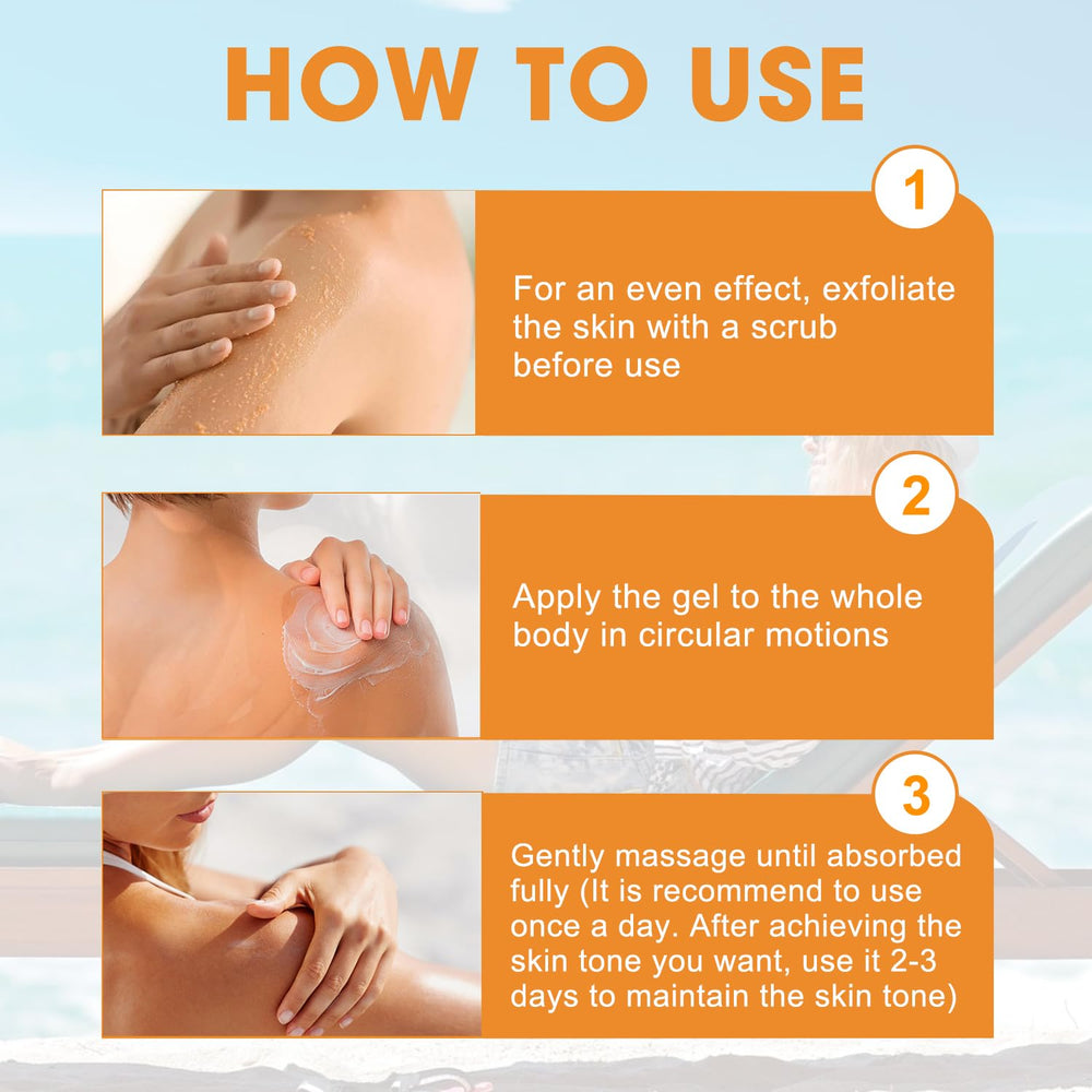 QiFind gel applied outdoors to achieve a gradual bronze tan