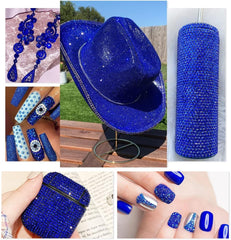 Qiipii blue AB rhinestones kit includes tweezers and wax pen for precise placement