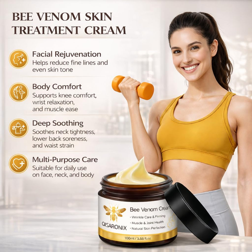 QISARONIX Bee Venom Cream texture close-up shows lightweight formula