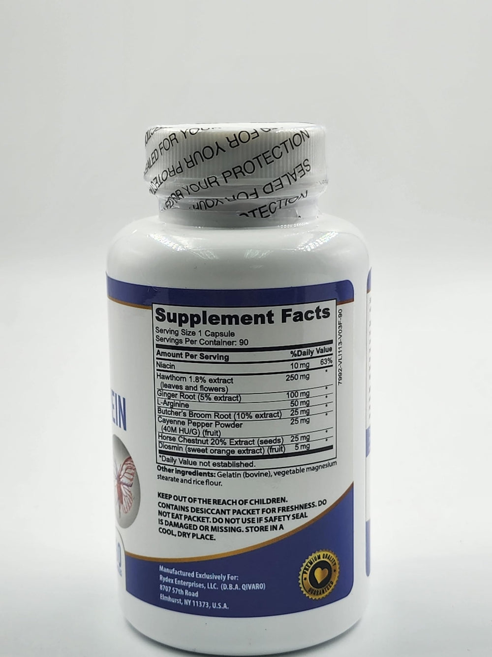 Qivaro Circulation & Vein Pro capsules inside the bottle