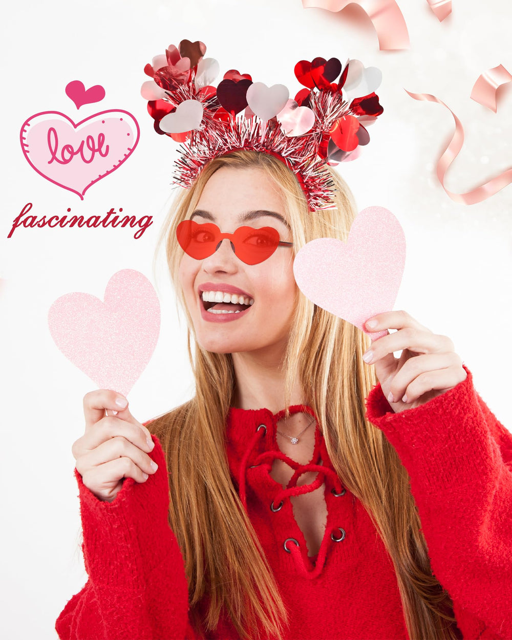 QLINLEAF valentines heart sunglasses add playful charm to party looks.
