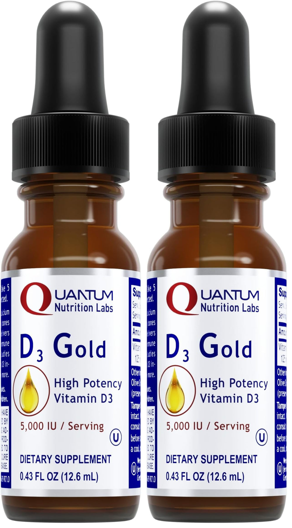 Front view of QNL D3 Gold Vitamin D3 Liquid Drops bottle