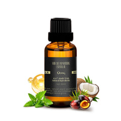 Qong Peppermint Oil Blend bottle close-up for scalp care