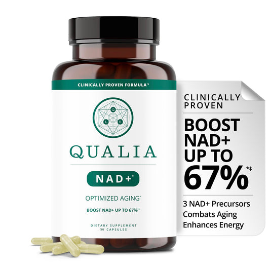 Qualia NAD supplement bottle with label