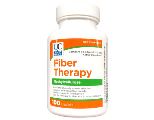 Front view of Quality Choice Fiber Therapy Caplets bottle