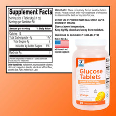 Packaging of Quality Choice fast acting glucose tablets orange flavor 50 count