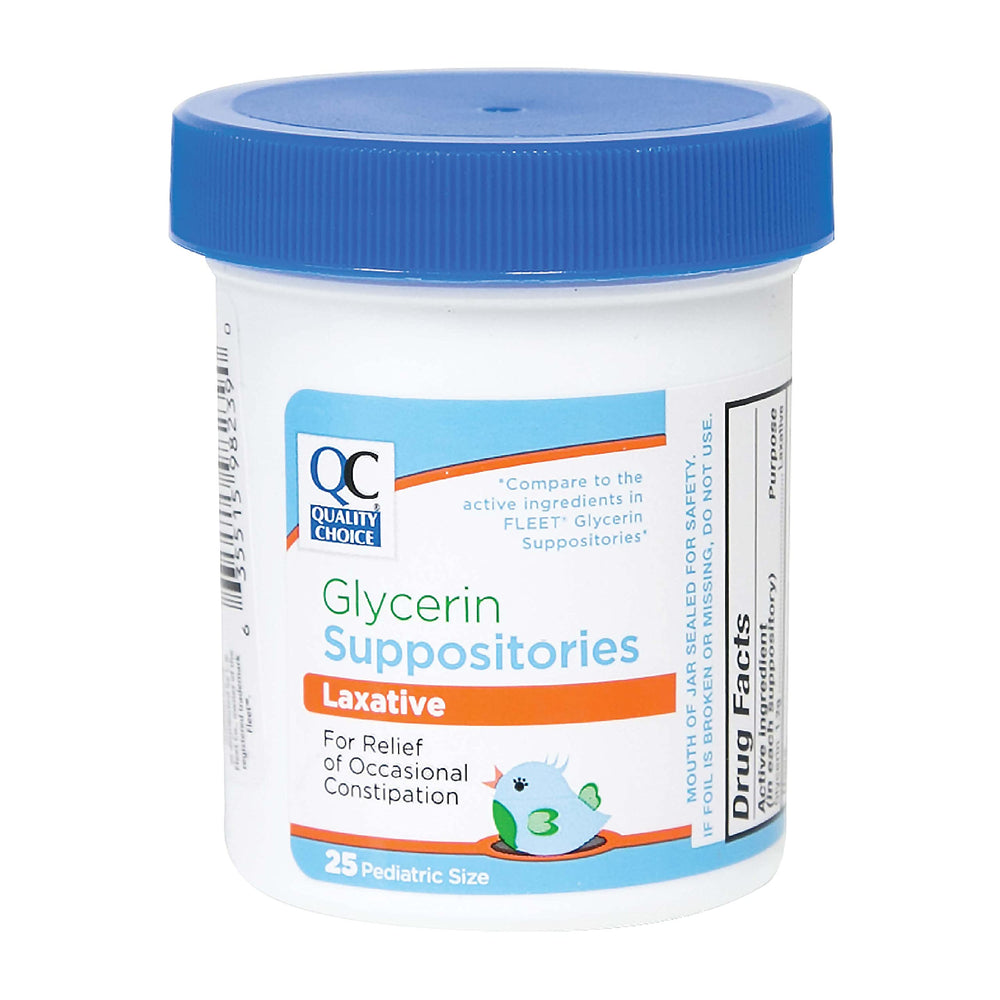Quality Choice infants glycerin suppositories packshot with two 25-count packs for gentle relief potential