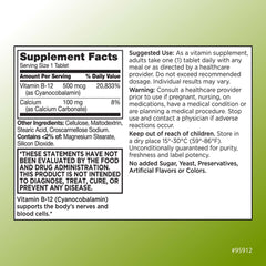 Close-up of Quality Choice Vitamin B12 500 mcg tablets from the bottle
