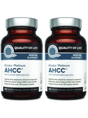Quality of Life AHCC Kinoko Platinum 750 mg bottle with multipack